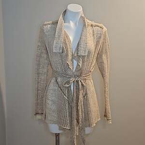 Nick & Mo Lace Open Front Boho Cardigan - Cream/Beige Knit - Women’s Size Small